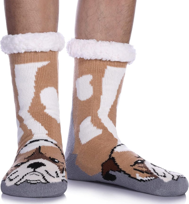 LINEMIN Mens Warm Slipper Socks Soft Cozy Fuzzy Fleece-Lined Winter Non Slip Indoor Christmas Socks - Image 1